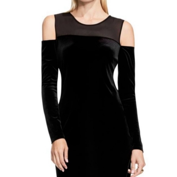Vince Camuto Dress Velvet & Sheer Cold Shoulder - Picture 1 of 9